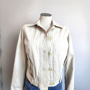 Isaac Mizrahi Cream Color 100% Cotton Lightweight Women's Bomber Jacket Size S